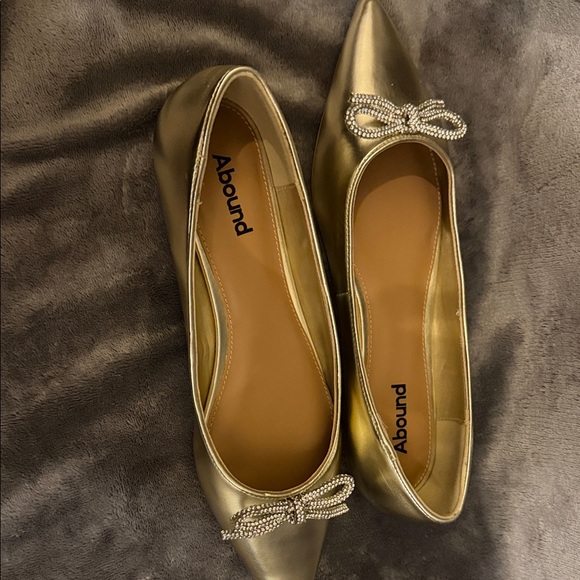 Abound Shoes - Abound Metallic Gold Flats with Rhinestone Bow